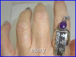 ALICE PLATERO Navajo Sterling Silver & Amethyst Modernist Ring Size 6.75