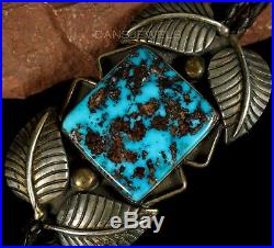 AMAZING YELLOWHORSE Old Pawn Vintage NAVAJO Morenci Turquoise Sterling Bolo Tie