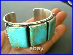 ANTHONY SKEET Native American Square Turquoise Sterling Silver Stamped Bracelet