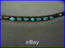 Adjustable Native American Turquoise Row + Repousse Work Sterling Silver Hatband