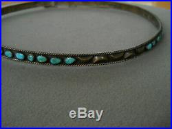Adjustable Native American Turquoise Row + Repousse Work Sterling Silver Hatband