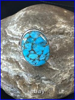 Adjustable Navajo Sterling Silver Blue Mohave Turquoise Ring Sz 7 15715