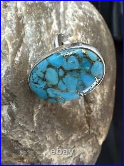 Adjustable Navajo Sterling Silver Blue Mohave Turquoise Ring Sz 7 15715