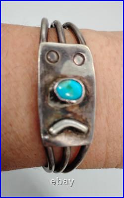 Adorable Navajo Cuff Bracelet Sterling Silver, Turquoise 6 Adorable Navajo Cuff Bracelet Sterling Silver, Turquoise 6