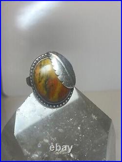 Agate ring size 10 Navajo leaf sterling silver women