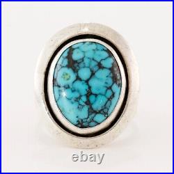 Albert J. Platero Navajo Sterling Silver Blue Turquoise Shadowbox Ring Size 6