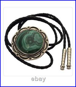 Alexander Piechowski-Begay Navajo Sterling Silver Malachite Bolotie