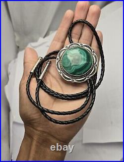 Alexander Piechowski-Begay Navajo Sterling Silver Malachite Bolotie