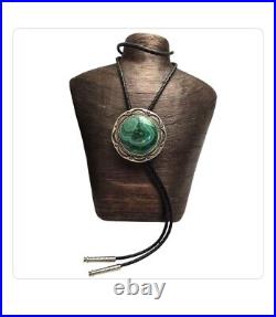 Alexander Piechowski-Begay Navajo Sterling Silver Malachite Bolotie