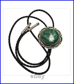 Alexander Piechowski-Begay Navajo Sterling Silver Malachite Bolotie