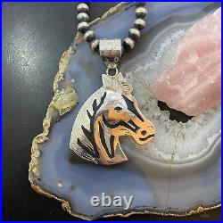 Alonzo Mariano Native American Sterling Silver Overlay Horse Head Unisex Pendant