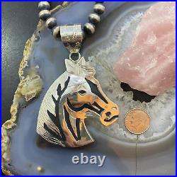 Alonzo Mariano Native American Sterling Silver Overlay Horse Head Unisex Pendant