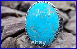 Amazing Big Navajo Sterling Silver & Turquoise Mens Ring Size 11 Adjustable