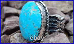 Amazing Big Navajo Sterling Silver & Turquoise Mens Ring Size 11 Adjustable