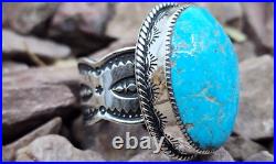 Amazing Big Navajo Sterling Silver & Turquoise Mens Ring Size 11 Adjustable