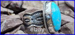 Amazing Big Navajo Sterling Silver & Turquoise Mens Ring Size 11 Adjustable