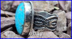 Amazing Big Navajo Sterling Silver & Turquoise Mens Ring Size 11 Adjustable