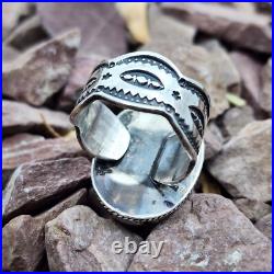 Amazing Big Navajo Sterling Silver & Turquoise Mens Ring Size 11 Adjustable