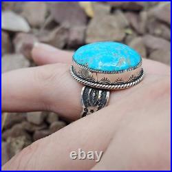 Amazing Big Navajo Sterling Silver & Turquoise Mens Ring Size 11 Adjustable