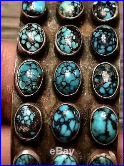 Amazing Old Pawn Navajo Thick Sterling Cuff Bracelet 30 High Grade Turquoise Pcs