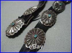 Amazing Vintage Navajo Sterling Silver Green Turquoise Concho Belt Old