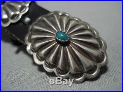 Amazing Vintage Navajo Sterling Silver Green Turquoise Concho Belt Old