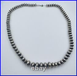 Antique Navajo Pearls Sterling Silver Graduated Disc Beaded Necklace 27