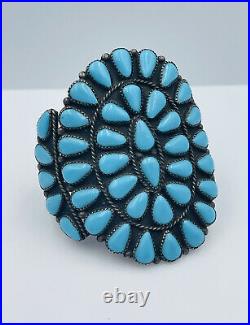Antique Old Pawn Navajo Sterling Silver Blue Turquoise Cluster Wide Bracelet