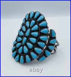 Antique Old Pawn Navajo Sterling Silver Blue Turquoise Cluster Wide Bracelet