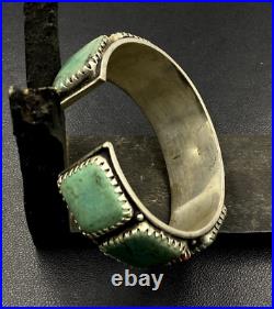 Antique Old Pawn Navajo Sterling Silver Blue Turquoise Large Wide Cuff Bracelet