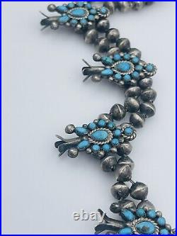 Antique Old Pawn Navajo Sterling Silver Turquoise Squash Blossom Necklace