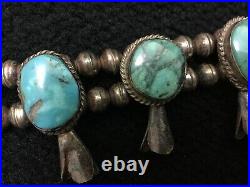 Antique Sterling Silver Navajo Turquoise Squash Blossom Necklace Circa 1920's