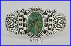 Antique Vintage Fred Harvey Era Sterling Silver Green Turquoise Cuff Bracelet