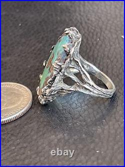 Antique Vintage Native Navajo Sterling Silver Turquoise Ring Size 7 8.7g