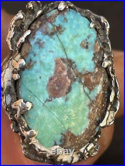 Antique Vintage Native Navajo Sterling Silver Turquoise Ring Size 7 8.7g