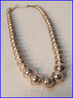 Antique / Vintage Navajo Indian Sterling Silver Bead Pearls Necklace