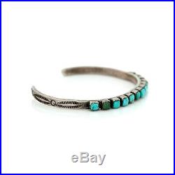 Antique Vintage Sterling Coin Silver Native Navajo Row Ajax Turquoise Bracelet