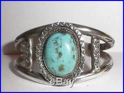 Antique old pawn Navajo Sterling Silver turquoise cuff bracelet