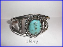Antique old pawn Navajo Sterling Silver turquoise cuff bracelet