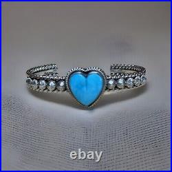 Artie Yellowhorse Navajo Sterling Silver Turquoise Heart Cuff Bracelet