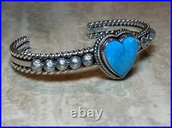 Artie Yellowhorse Navajo Sterling Silver Turquoise Heart Cuff Bracelet