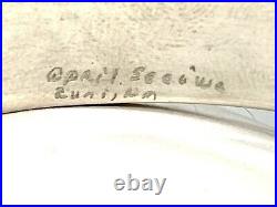 Artisan Signed April Seciwa Zuni Sterling Silver Inlay Mop Stone Cuff Bracelet