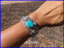 Authentic Navajo Sterling Silver Turquoise Bracelet Handcrafted NA Jewelry Sz 7