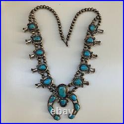 Authentic VINTAGE Sterling Silver & Natural Turquoise Squash Blossom Necklace