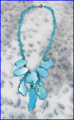 Authentic Vintage Large Slab Marbled Turquoise Stone Beaded Statement Necklace