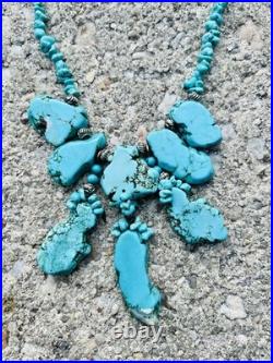 Authentic Vintage Large Slab Marbled Turquoise Stone Beaded Statement Necklace