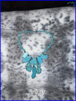 Authentic Vintage Large Slab Marbled Turquoise Stone Beaded Statement Necklace