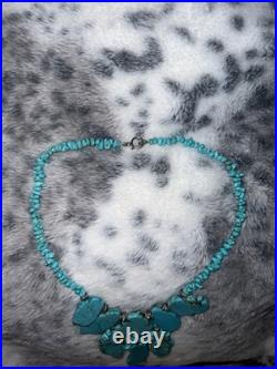 Authentic Vintage Large Slab Marbled Turquoise Stone Beaded Statement Necklace