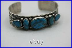 B. Johnson Navajo Cuff Bracelet Blue Nevada Turquoise, Sterling. Signed