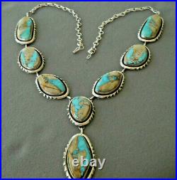 BEA JOHNSON Native American Boulder Turquoise Sterling Silver Lariat Necklace